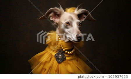 A regal portrait of a Renaissance dog, exuding elegance and sophistication with an air of historical charm and grace. generated ai. 103937633