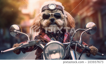 A cool biker dog takes the road by storm on a motorcycle, embodying adventure, style, and the spirit of freedom on two wheels generated ai. A cool biker dog takes the road by storm on a motorcycle, embodying adventure, style, and the spirit of freedom on two wheels generated ai. 103937673
