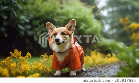 A Stylish Corgi Braves the Rain, Sporting a Cute Raincoat Stock  Illustration - Illustration of animal, trending: 281065328