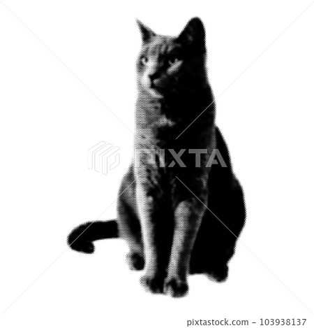 Cat collage. Design element in trendy dotted pop art style. Retro halftone effect. Vector illustration with vintage grunge punk cutout shape. 103938137