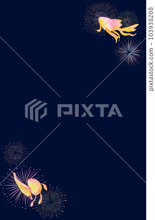 時尚的煙花和金魚水彩框架。 時尚的煙花和金魚水彩框架。 103938208