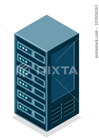 Isometric server equipment isolated background. Flat isometric 3d illustration cloud server. Datacenter storage room object. Vector illustration 103938261