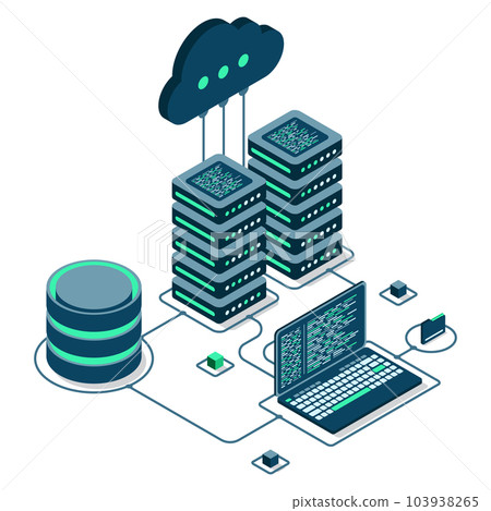 Cloud technology computing concept. Modern cloud technology. Data center isometric concept. Isometric cloud technology with datacenter. Web hosting concept. Vector illustration 103938265
