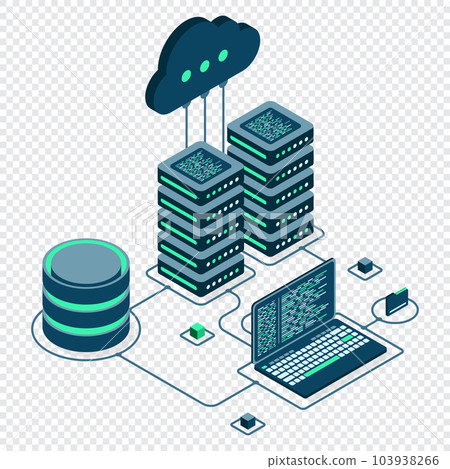 Cloud technology computing concept. Modern cloud technology. Data center isometric concept. Isometric cloud technology with datacenter. Web hosting concept. Vector illustration 103938266