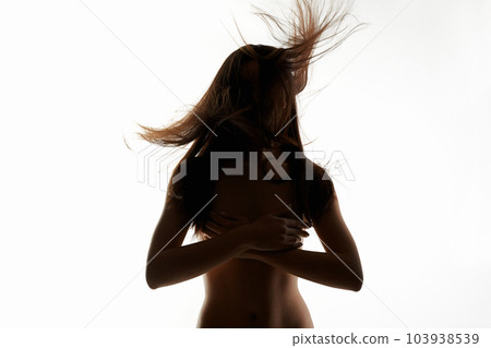 female silhouette. Nude body woman with flying Hair female silhouette. Nude body woman with flying Hair 103938539