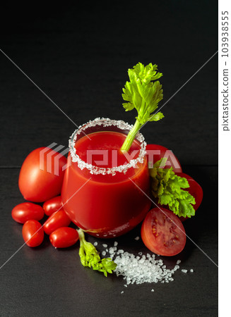 Tomato juice with celery, fresh tomatoes, and sea salt. 103938555