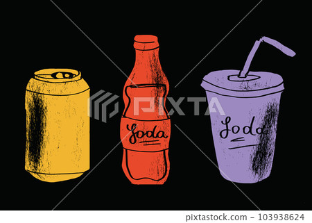 Soft drinks. Cafe drink menu. Vector soda drawing. Hand drawn soda illustrations.	 103938624