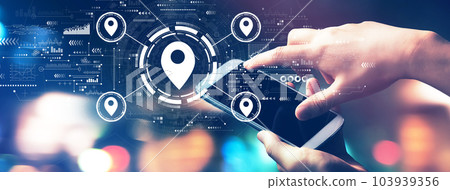 Map pin concept with city lights at night 103939356