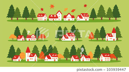 Forest and red roof house set material 103939447