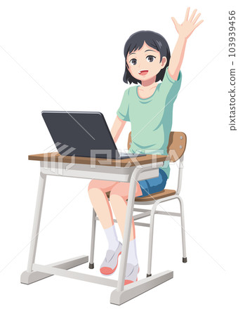 Illustration of an elementary school student taking a class Illustration of an elementary school student taking a class 103939456