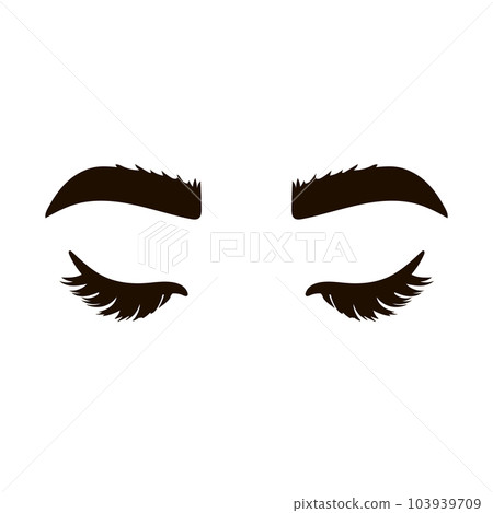 Closed eyes with eyelashes. Women eyes simple illustration. Hand drawn female luxurious eye with shaped eyebrows, eyelashes. Idea for business card, typography vector.Perfect appearance forsalon. Closed eyes with eyelashes. Women eyes simple illustration. Hand drawn female luxurious eye with shaped eyebrows, eyelashes. Idea for business card, typography vector.Perfect appearance forsalon. 103939709