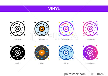 Vinyl icons in different style. Vinyl icons set. Holiday symbol. Different style icons set. Vector illustration Vinyl icons in different style. Vinyl icons set. Holiday symbol. Different style icons set. Vector illustration 103940269