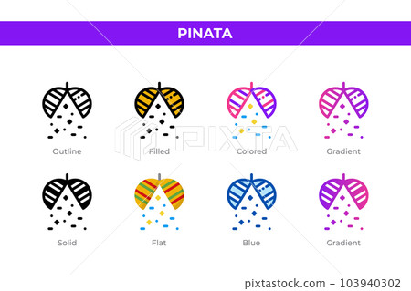 Pinata icons in different style. Pinata icons set. Holiday symbol. Different style icons set. Vector illustration 103940302