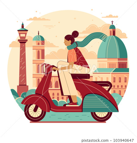 Girl Riding Retro Scooter in Italian City Girl Riding Retro Scooter in Italian City 103940647