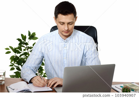 businessman taking notes, doing market research working 103940907