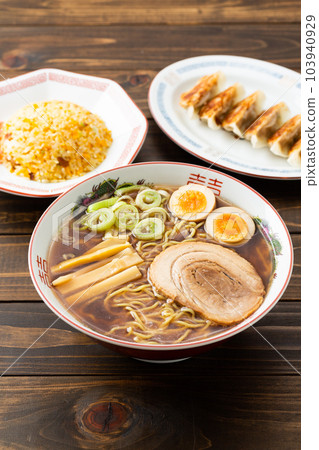 Soy Sauce Ramen, Fried Rice and Gyoza 103940929