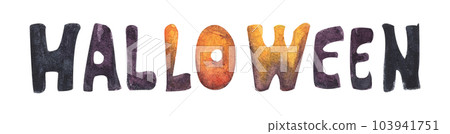 Watercolor painting of Happy Halloween Text Banner. Watercolor painting of Happy Halloween Text Banner. 103941751