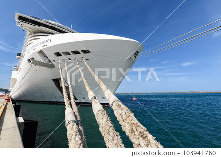A large cruise ship moored at the quay 103941760