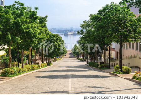 scenery of Hachiman zaka Slope at Hakodate, Hokkaido, Japan 103942348