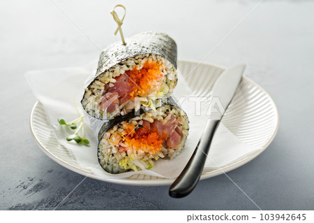 Sushi or poke burrito with nori 103942645