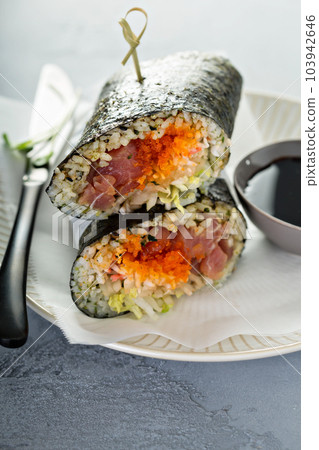 Sushi or poke burrito with nori Sushi or poke burrito with nori 103942646