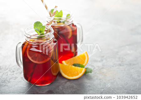 Summer sangria in mason jar 103942652