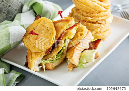 Fried green tomatoes BLT sandwich 103942673