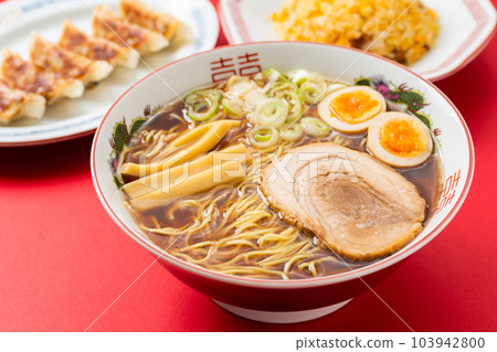 Soy Sauce Ramen, Fried Rice and Gyoza 103942800