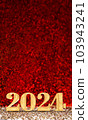 happy new year 2024 3d rendering gold color on red glitter background 103943241