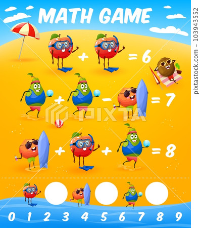 Math game worksheet. Cartoon apple, pear and...-插圖素材 [103943552] - PIXTA圖庫