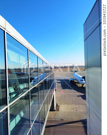 Airport view. Airport apron overview. Aircrafts at the airport gates. Kiev Boryspil International airport. 103943727