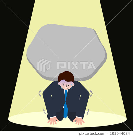 Illustration of an office worker who seems to be suffering from being crushed by a rock Illustration of an office worker who seems to be suffering from being crushed by a rock 103944084