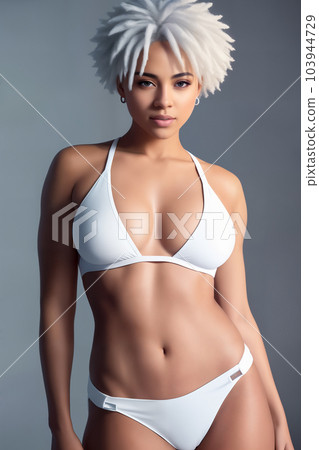 Sexy mulatto woman with white lush afro - Stock Illustration