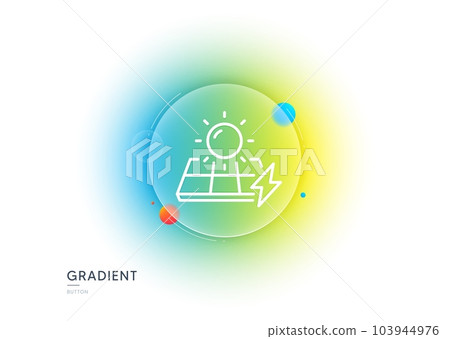 Solar panels line icon. Gradient blur button with glassmorphism. Electricity sun energy sign. Lightning bolt symbol. Transparent glass design. Solar panels line icon. Vector Solar panels line icon. Gradient blur button with glassmorphism. Electricity sun energy sign. Lightning bolt symbol. Transparent glass design. Solar panels line icon. Vector 103944976