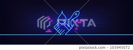 Neon light glow effect. Paint brush line icon. Wall paintbrush sign. Creative drawing art symbol. 3d line neon glow icon. Brick wall banner. Brush outline. Vector 103945072