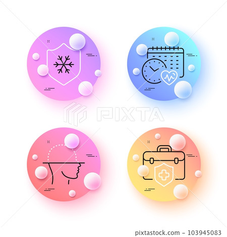 Cardio calendar, Clean skin and Face scanning minimal line icons. 3d spheres or balls buttons. Medical insurance icons. For web, application, printing. Vector Cardio calendar, Clean skin and Face scanning minimal line icons. 3d spheres or balls buttons. Medical insurance icons. For web, application, printing. Vector 103945083