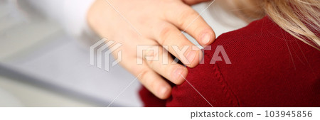 Doctor placed sympathetic hand on patient shoulder Doctor placed sympathetic hand on patient shoulder 103945856