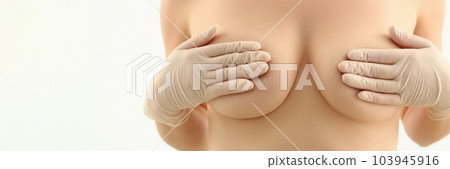 Body of beautiful woman covering large breasts Body of beautiful woman covering large breasts 103945916