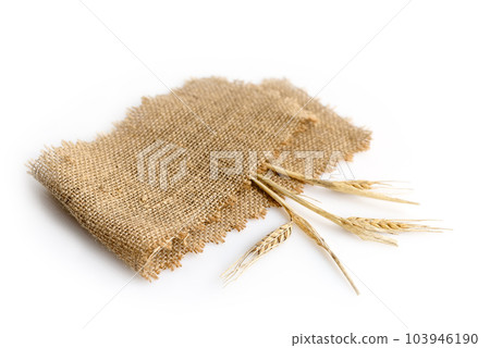 Wheat ears in burlap on white Wheat ears in burlap on white 103946190