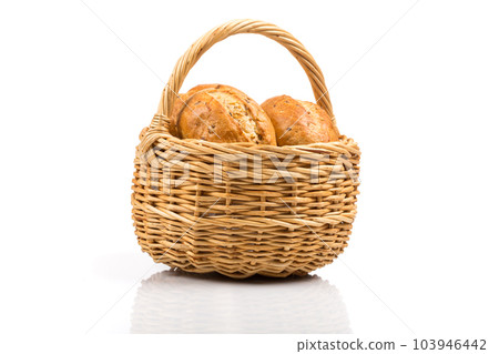 bread in wicker basket isolated on white bread in wicker basket isolated on white 103946442