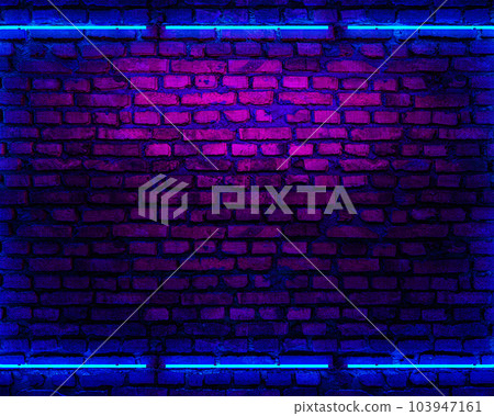 Empty brick wall, neon tube lights, grunge background. 3d render Empty brick wall, neon tube lights, grunge background. 3d render 103947161