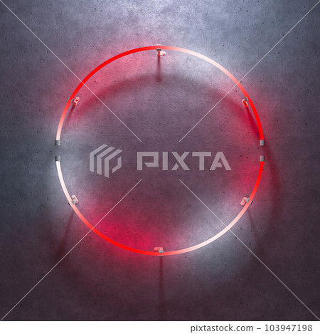 Round neon sign. Geometric glowing lines. Abstract background with copy space. 3d illustration. 103947198