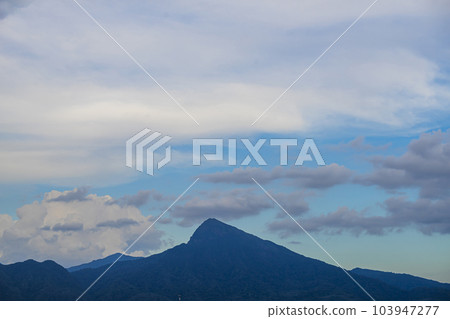 View of landscape nature and mountain with sunlight and sunset or sunrise in morning light View of landscape nature and mountain with sunlight and sunset or sunrise in morning light 103947277