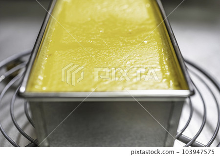 A close-up of the surface of the baked pudding A close-up of the surface of the baked pudding 103947575