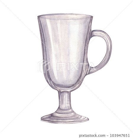 Transparent Glass for drink isolated on white background. Watercolor hand drawn illustration of empty Glassware for mulled wine. Hand drawn set for menu cards design 103947651