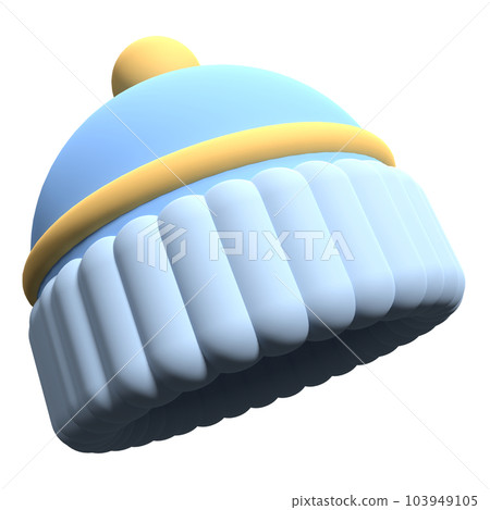 Winter hat 3d render icon illustration. Sky blue beanie hat isolated. Beanie hat icon in 3d render. 3d render illustration 103949105
