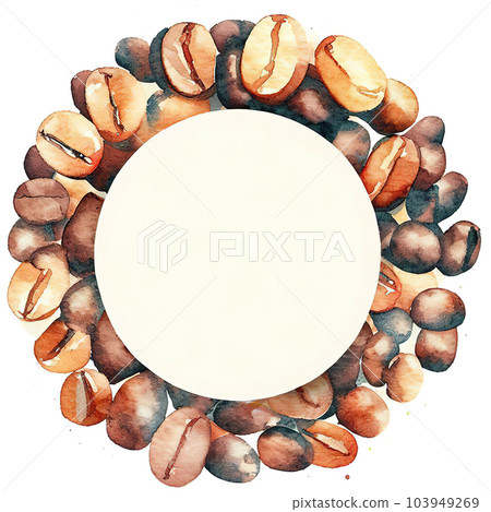 coffee beans flat art style in watercolor , blank ,bright and vibrant  103949269
