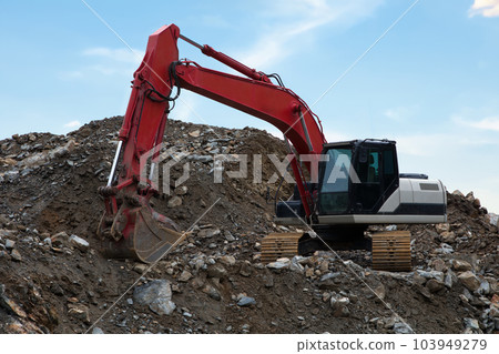 excavator digger hydraulic heavy equipment on construction site excavator digger hydraulic heavy equipment on construction site 103949279