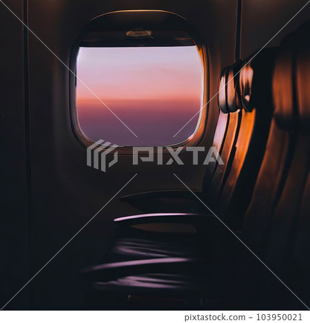 Looking out of the window of the plane, sitting in the cabin,night sky  103950021