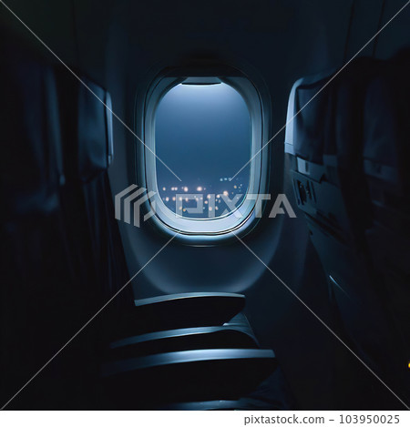 Looking out of the window of the plane, sitting in the cabin,night sky  103950025